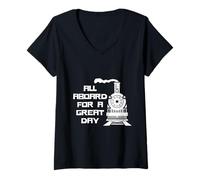 Womens All Aboard for A Great Day Locomotive V-Neck T-Shirt