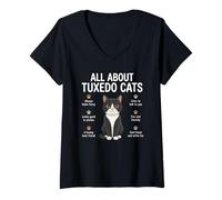Women's All About Tuxedo Cats Funny Cat Lover Pet Owners V-Neck T-Shirt