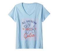 Women's All American Cutie Balloon Dog 4th July Independence Day V-Neck T-Shirt
