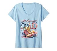 Womens All American Dad Watercolor Patriotic U.S Army Veteran Shirt V-Neck T-Shirt