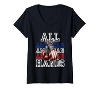 Womens All American Hands USA Flag Boxing Gloves Tee V-Neck T-Shirt
