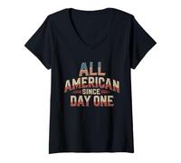 Womens All American Since Day One Patriotic USA Pride Design V-Neck T-Shirt