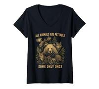 Women's All Animals are Pettable Some Only Once Vintage Retro Nature V-Neck T-Shirt