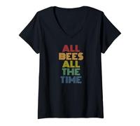Women's All Bees All The Time Retro Pollinator Retro Beekeeper V-Neck T-Shirt