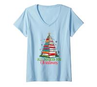 Womens All Booked For Christmas Funny Book Lover Librarian Xmas V-Neck T-Shirt