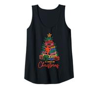 Womens All Booked for Christmas Tree Stack of Books Reading Holiday Tank Top
