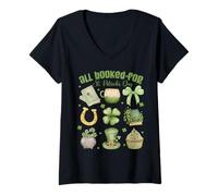 Women's All Booked for St Patricks Day Bookish Leprechaun Bookworm V-Neck T-Shirt