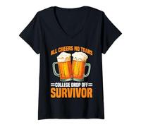 Womens All Cheers No Tears College Drop Off Survivor - V-Neck T-Shirt