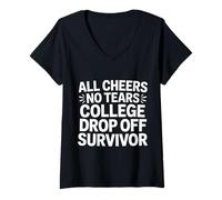 Womens All Cheers No Tears College Drop Off Survivor - V-Neck T-Shirt