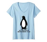 Women's All Dressed Up and Nowhere to Go Penguin V-Neck T-Shirt