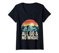 Womens All Go & No Whoa Cycling Dog Adventure V-Neck T-Shirt