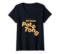 Womens All Gone Pete Tong Yellow Wonky Text V-Neck T-Shirt