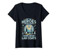 Womens All Heroes Wear Capes Chemistry Lab Technician Lab Scientist V-Neck T-Shirt
