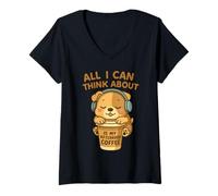 Womens All I Can Think About is My Afternoon Coffee Dog V-Neck T-Shirt