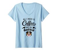Women's All I Need is Coffee and My Aussie Dog Lover V-Neck T-Shirt