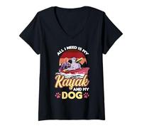 Womens All I Need is My Kayak and My Dog Fun V-Neck T-Shirt