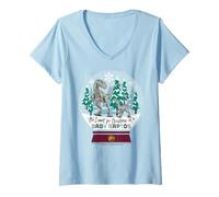 Womens All I Want for Christmas is A Baby Raptor Winter Scene V-Neck T-Shirt