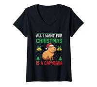 Women's All I Want for Christmas is A Capybara Ugly Sweater V-Neck T-Shirt