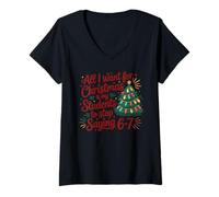 Womens All I Want for Christmas Students to Stop Saying 67 Teacher V-Neck T-Shirt