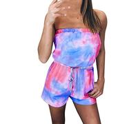 Women's All in One Summer Jumpsuit Shorts Bandeau Playsuits for UK Shorts One Piece Romper Strapless Short Jumpsuits Short Jumpsuits Knot Strapless Jumpsuit Summer Romper Suits Blue