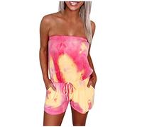 Women's All in One Summer Jumpsuit Shorts Bandeau Playsuits for UK Shorts One Piece Romper Strapless Short Jumpsuits Short Jumpsuits Knot Strapless Jumpsuit Summer Romper Suits Hot Pink