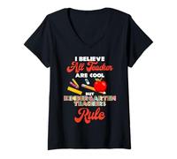 Women's All Kindergarten Teachers Rule Funny Teacher's Day V-Neck T-Shirt