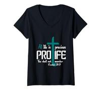 Womens All Life is Precious - Pro-Life Christian Design V-Neck T-Shirt