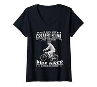 Women's All Men are Created Equal Biking Cyclist Seventies 70s Dad V-Neck T-Shirt