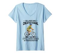 Women's All Men are Created Equal Biking Cyclist Seventies 70s Dad V-Neck T-Shirt