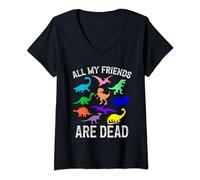 Womens All My Friends Are Dead Dinosaur V-Neck T-Shirt