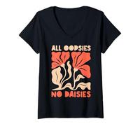 Womens All Oopsies No Daisies Funny Retro Floral V-Neck T-Shirt