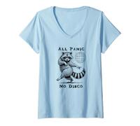Womens All Panic No Disco Raccoon Funny Dancing Animal V-Neck T-Shirt