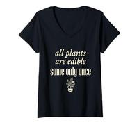 Women's All Plants are Edible Some Only Once Botany Dark Humor 3 V-Neck T-Shirt