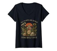 Women's All Plants are Edible Some Only Once Funny Botany Gardening V-Neck T-Shirt