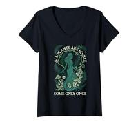 Women's All Plants are Edible Some Only Once Funny Forager Graphic V-Neck T-Shirt