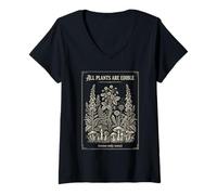 Women's All Plants are Edible Some Only Once Funny Plant Quote V-Neck T-Shirt
