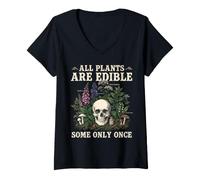 Women's All Plants are Edible Some Only Once Halloween Gardening V-Neck T-Shirt