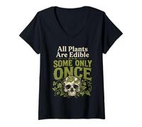 Women's All Plants are Edible Some Only Once Hiking Nature Lover V-Neck T-Shirt