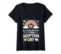 Womens All The Wait Ends Today It's Finally Adoption Day Gotcha Day V-Neck T-Shirt