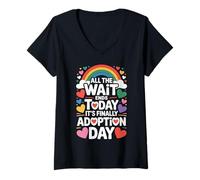 Womens All The Wait Ends Today It's Finally Adoption Day V-Neck T-Shirt