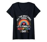 Womens All The Wait Ends Today It's Finally Adoption Day V-Neck T-Shirt