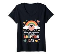 Womens All The Wait Ends Today It's Finally Adoption Day V-Neck T-Shirt