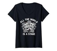Womens All The World is A Stage Acting Drama Musical Theater Mask V-Neck T-Shirt