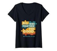 Womens All Things Work Together for Good Romans 8:28 Bible Verse V-Neck T-Shirt