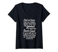 Womens All Things Work Together for Good Romans 8:28 Bible Verse V-Neck T-Shirt
