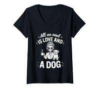 Womens All We Need is Love Coffee and A Dog Skeleton Art Mug Lover V-Neck T-Shirt
