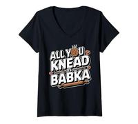 Womens All You Knead Is Babka Funny Jewish Food V-Neck T-Shirt