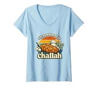 Women's All You Knead is Challah Bread Jewish Baking Shabbat Shalom V-Neck T-Shirt
