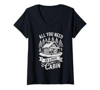 Womens All You Need is Love and A Cabin Rustic Mountain & Forest V-Neck T-Shirt