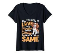 Womens All You Need is Love and a Cavalier Funny Dog Lover Style V-Neck T-Shirt